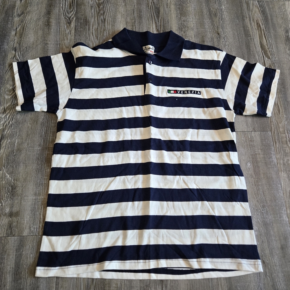 Mens Venezia Navy & White Striped Polo Shirt